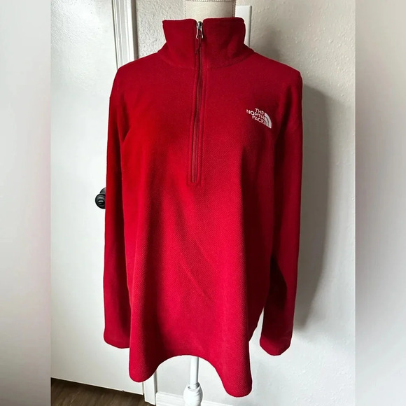 The North Face Men's 1/4 Zip Red Textured Pullover Fleece Lined Size L - Picture 1 of 4